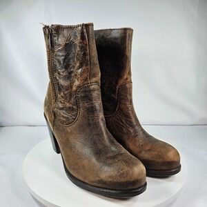Coral Indie Spirit Womens 8 Distressed Brown Leather Side Zip Ankle Boot Western